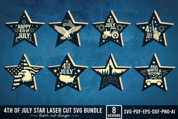 4th of July Star Laser Cut SVG Bundle for Graphics and Crafts