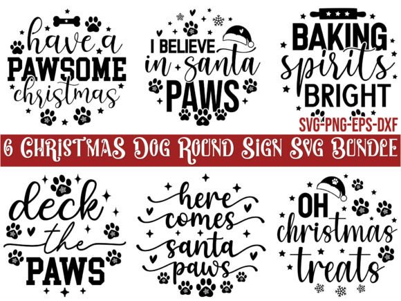 6 Christmas Dog Round Sign Svg Bundle for Graphics and Crafts