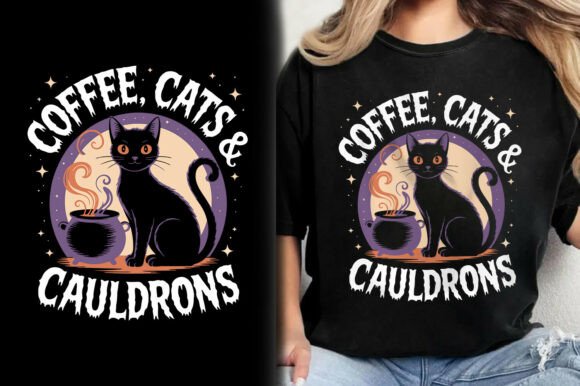 Coffee Cats Cauldrons Scary Cat Shirt Graphics for T-Shirt Designs