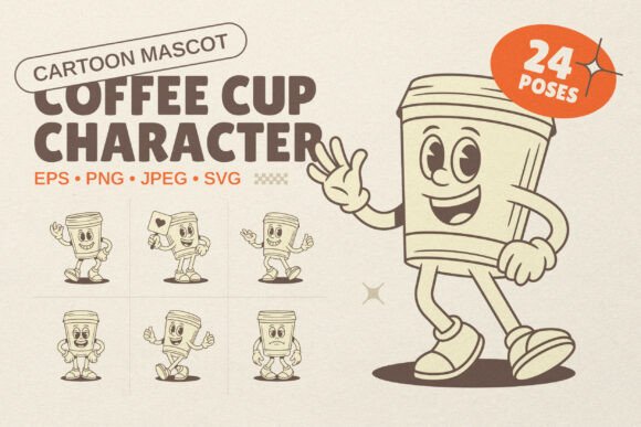 Coffee Cup Cartoon Mascot Character for Branding and Illustrations
