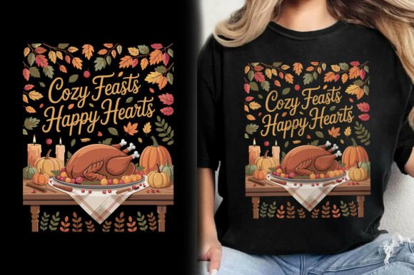 Cozy Feasts Happy Hearts Turkey T-Shirt Graphics