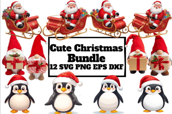 Cute Christmas Bundle 12 SVG PNG EPS DXF for Illustrations and Graphics