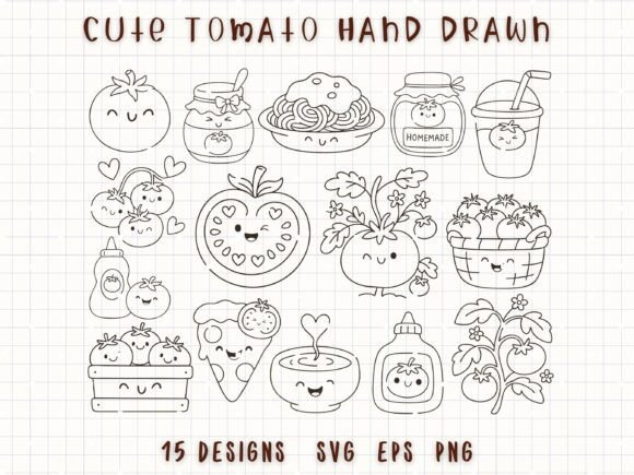Cute Tomato Kawaii Vegetable SVG Bundle for Illustrations and Graphics