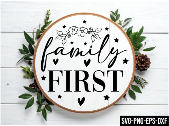 Family First Round Sign Svg Design for Crafts and Graphics