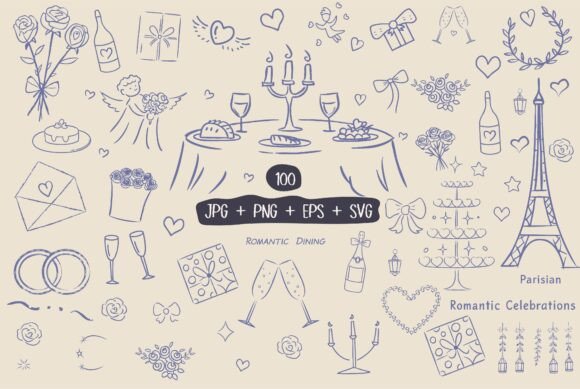 Hand Drawn Whimsical Wedding Doodle SVG for Illustrations and Graphics