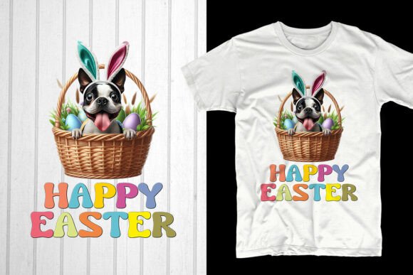 Happy Easter Boston Terrier Dog Graphic for T-Shirt Designs
