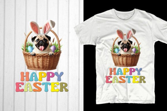 Happy Easter Day. Pug Dog Graphic for T-Shirt Designs