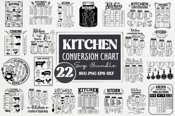 Kitchen Conversion Chart Bundle: A Graphic Design Asset for Crafts