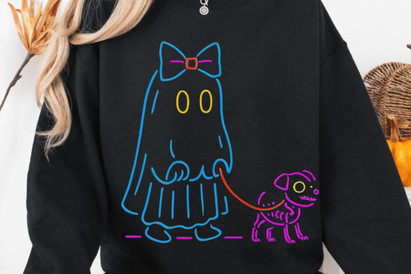 Neon Halloween Ghost Skeleton Dog PNG Review