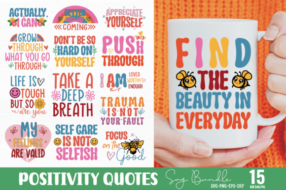 Positive Quotes SVG Bundle for Crafts and Graphics
