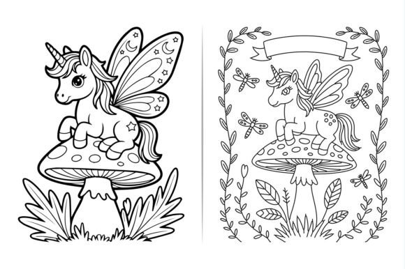 Unicorn Mushroom Line Art Vector Drawing for Illustrations and Graphics