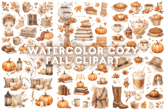 Watercolor Cozy Fall Clipart for Graphics and Illustrations