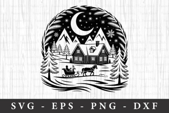 Winter Cabin Sleigh Night SVG for Crafts and Graphics
